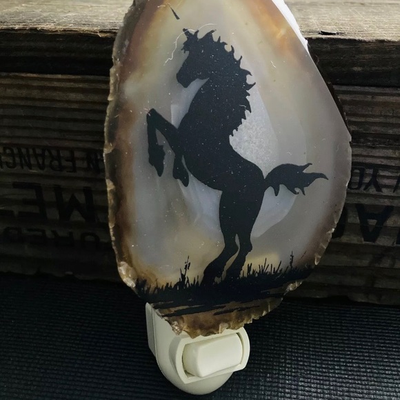 Vintage Sliced Natural Agate Geode Unicorn Light - Picture 4 of 9